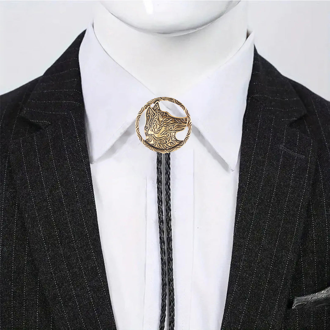 Bolo vintage in oro antico con testa di lupo cava - image 3