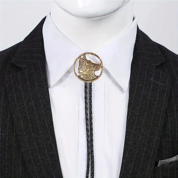 Bolo vintage in oro antico con testa di lupo cava - image 3