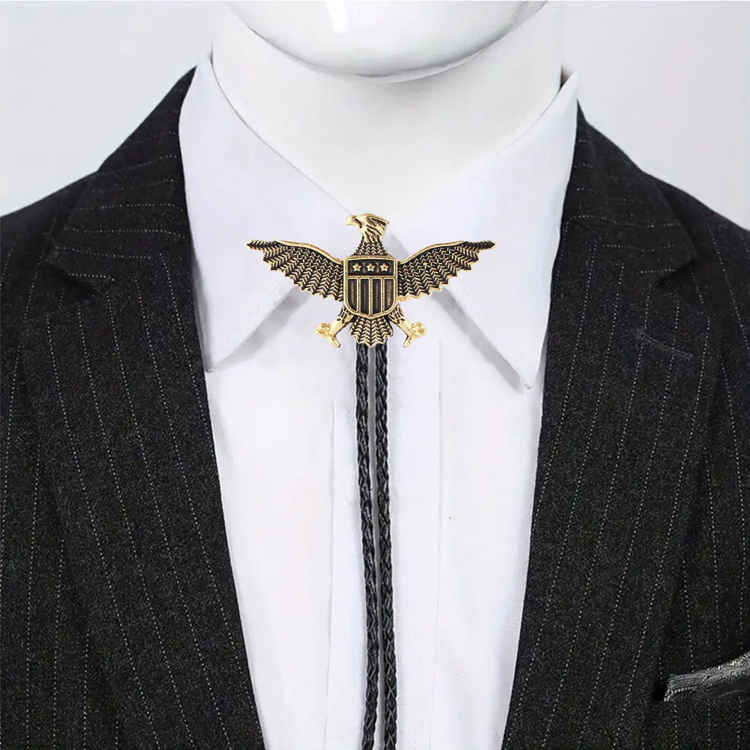 Bolo tie patriottico con aquila, stella e scudo dell'America occidentale. - image 3