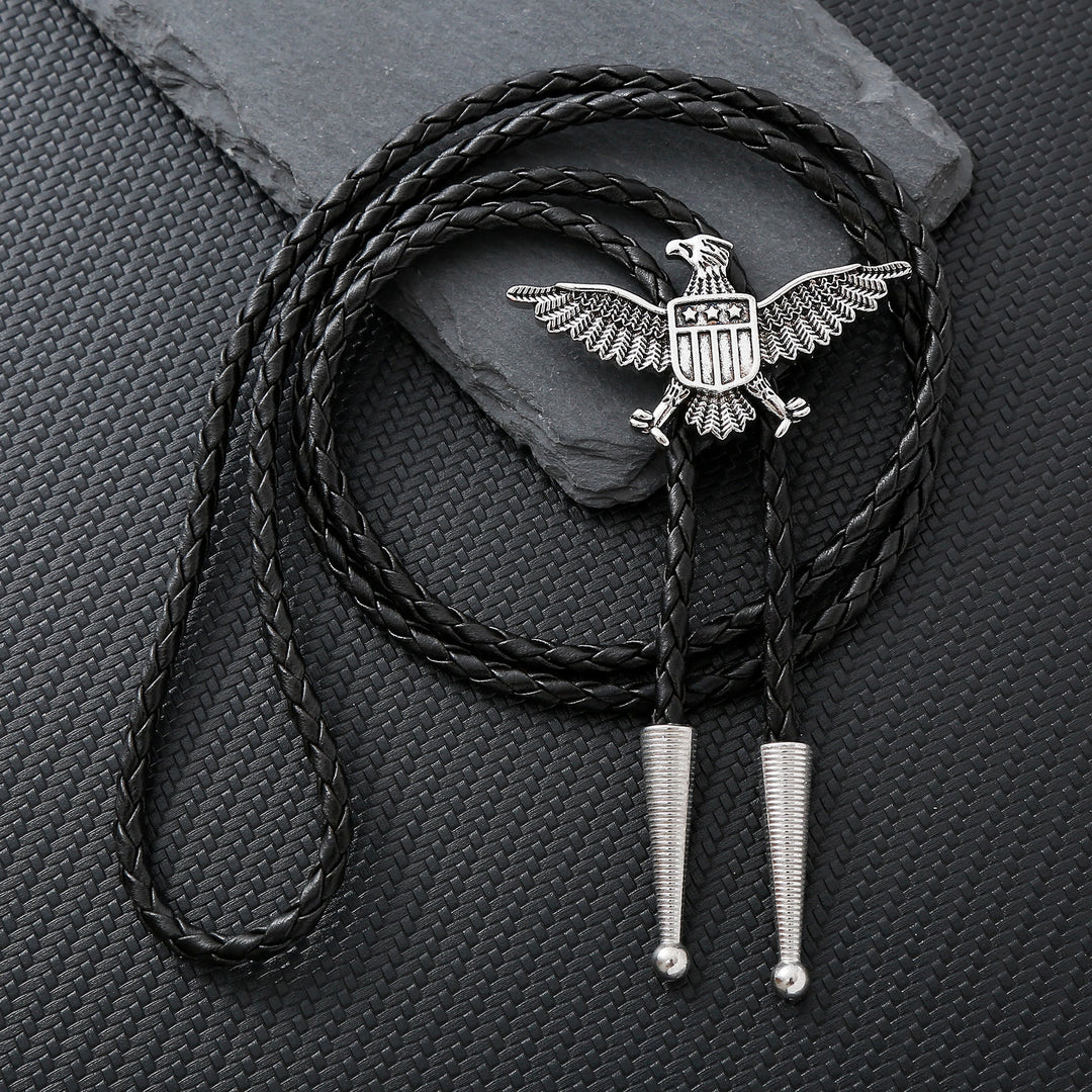 Bolo tie patriottico con aquila, stella e scudo dell'America occidentale. - Argento - image 1