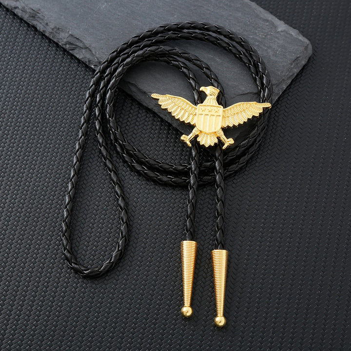 Bolo tie patriottico con aquila, stella e scudo dell'America occidentale. - D'oro - image 2