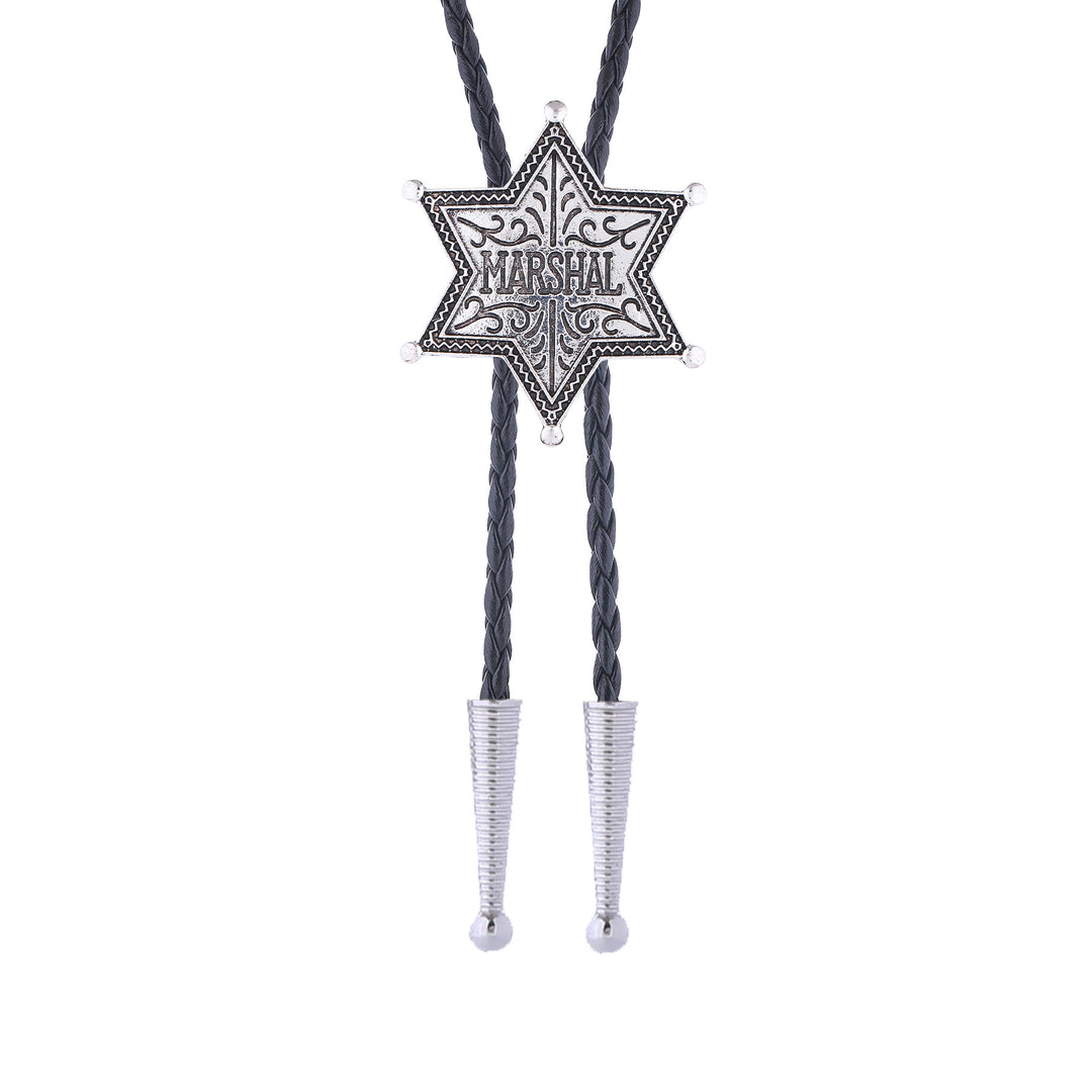 Cravatta bolo vintage Western Marshal con stemma a stella esagrammata e bolo. - image 3
