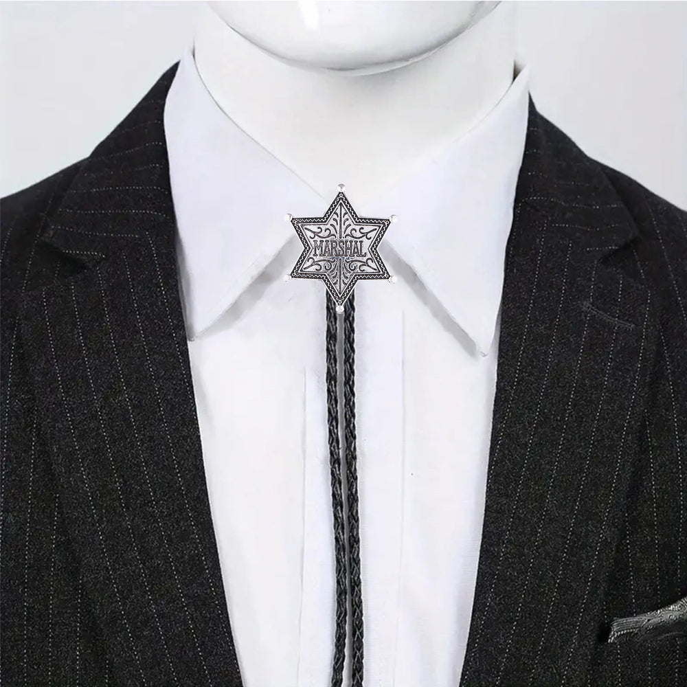 Cravatta bolo vintage Western Marshal con stemma a stella esagrammata e bolo. - image 1
