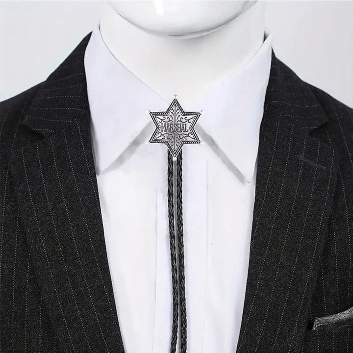Cravatta bolo vintage Western Marshal con stemma a stella esagrammata e bolo. - image 1