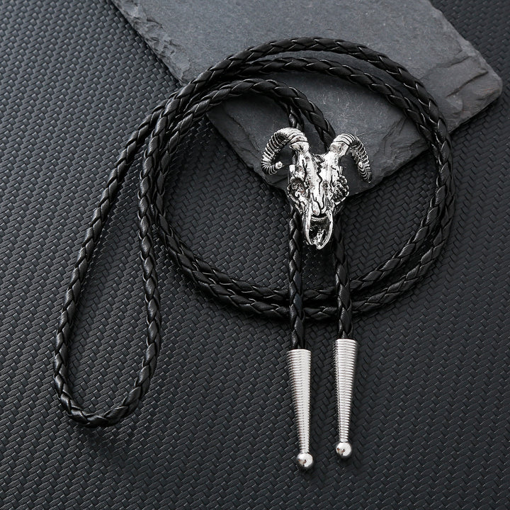 Cravatta bolo gotica con teschio di ariete dall'estetica dark. - Argento - image 9