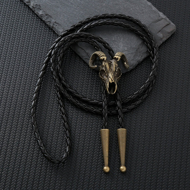 Cravatta bolo gotica con teschio di ariete dall'estetica dark. - Bronzo - image 6