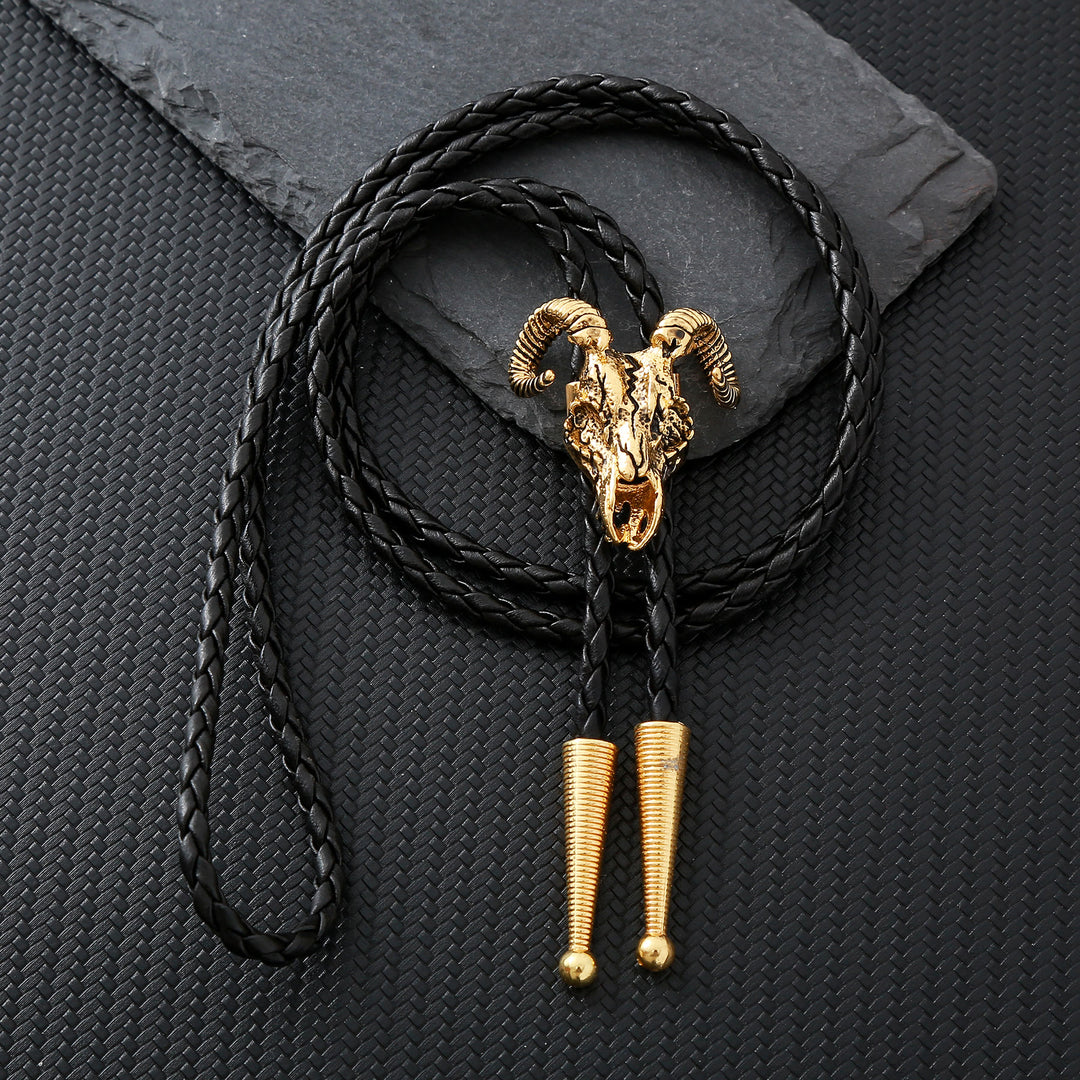 Cravatta bolo gotica con teschio di ariete dall'estetica dark. - Oro - image 12