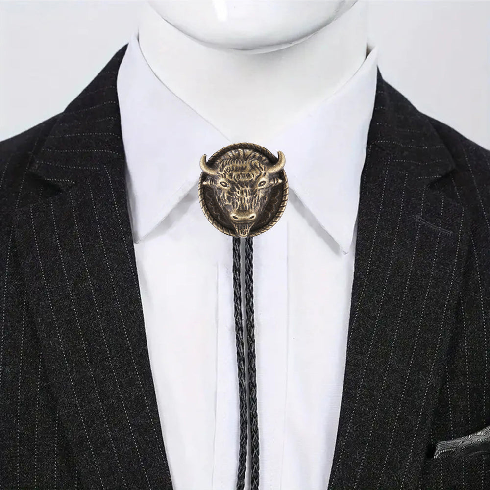 Cravatta Bolo Old West con medaglione con testa di bufalo - image 1