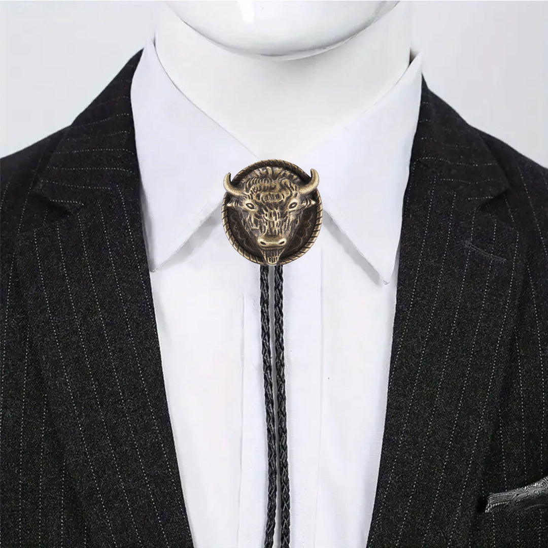 Cravatta Bolo Old West con medaglione con testa di bufalo - image 1