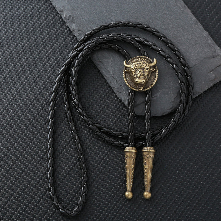 Cravatta Bolo Old West con medaglione con testa di bufalo - Bronzo - image 0