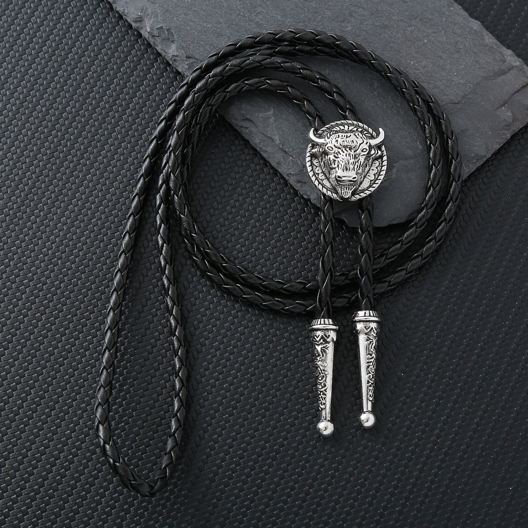 Cravatta Bolo Old West con medaglione con testa di bufalo - Argento - image 5