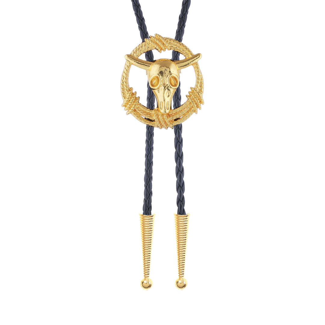 Cravatta bolo stile rock con teschio di toro e corda a corona. - image 7