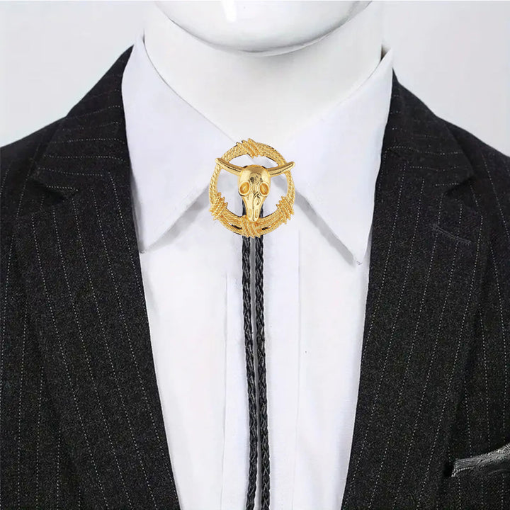 Cravatta bolo stile rock con teschio di toro e corda a corona. - image 6