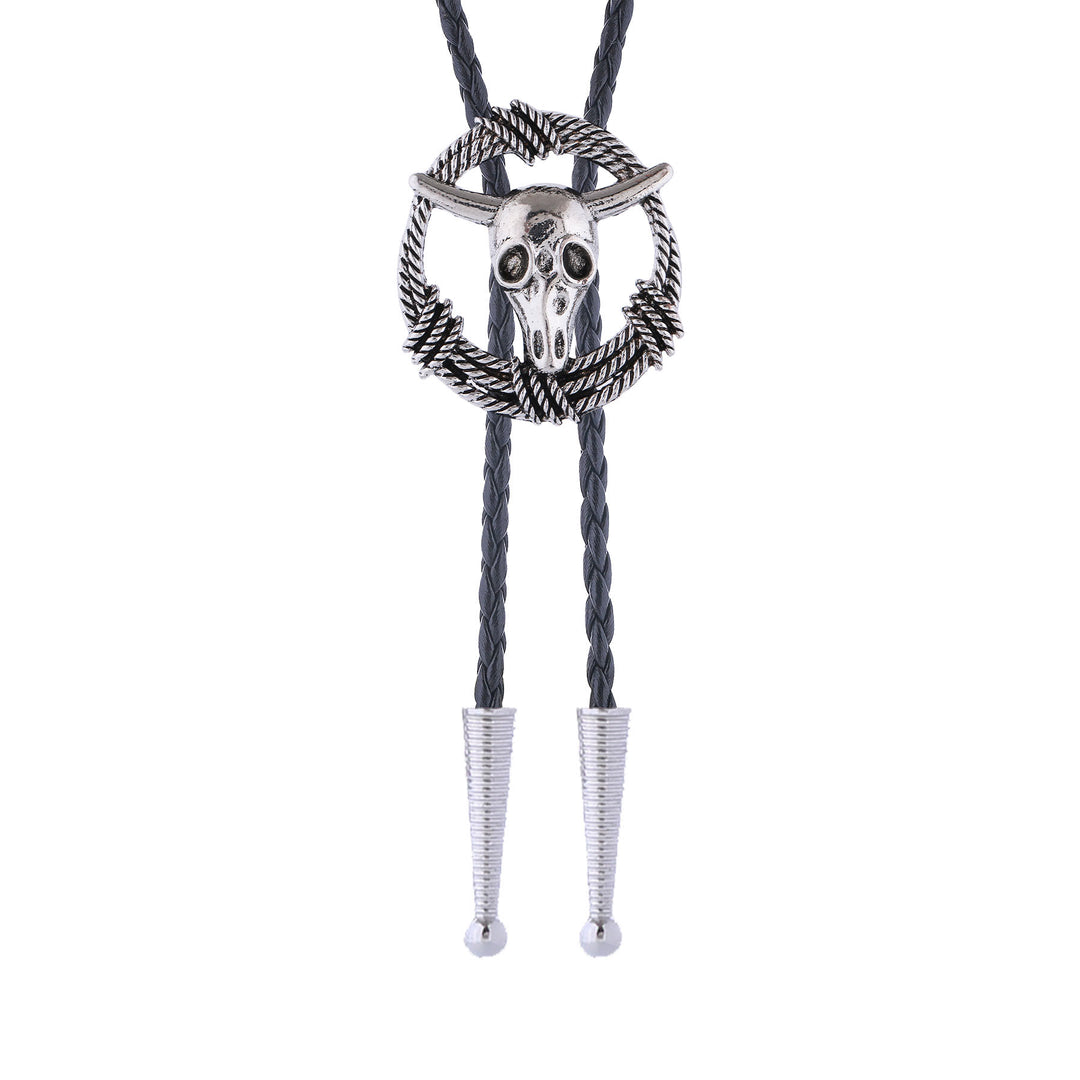 Cravatta bolo stile rock con teschio di toro e corda a corona. - image 3