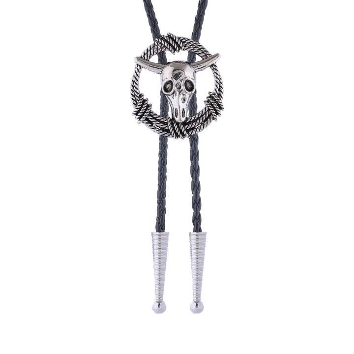 Cravatta bolo stile rock con teschio di toro e corda a corona. - image 3
