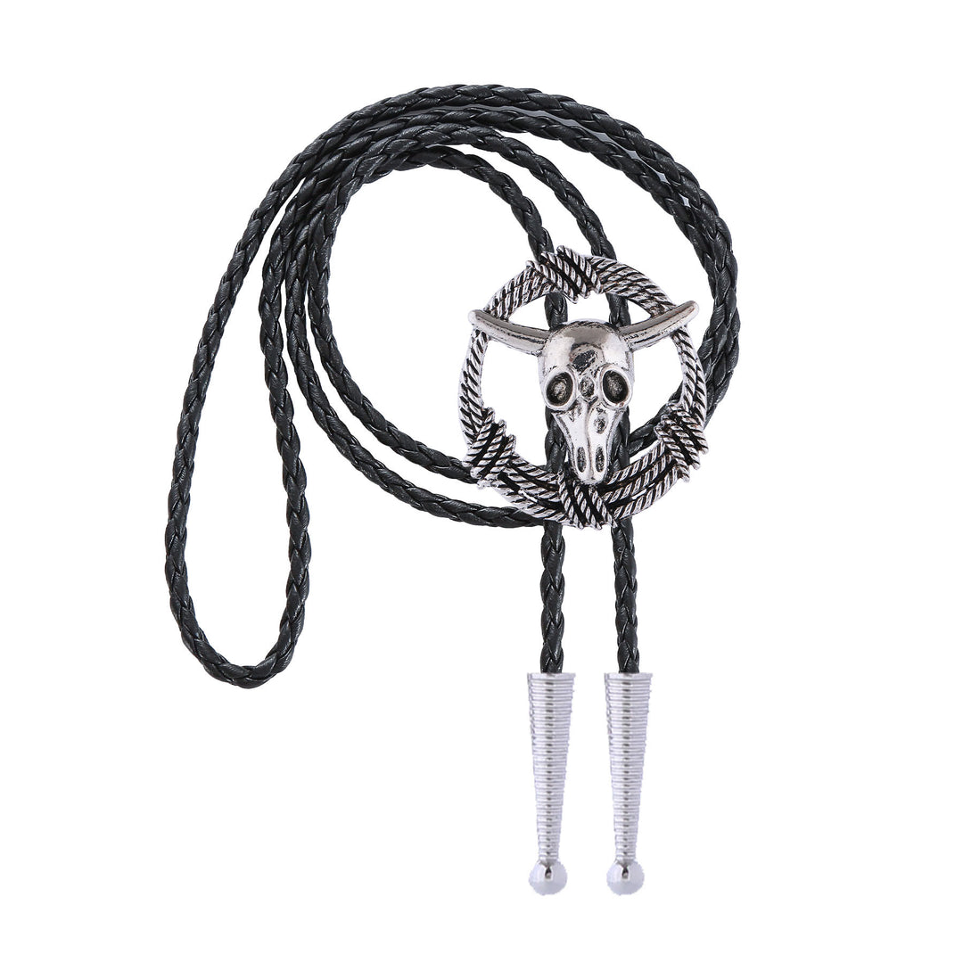 Cravatta bolo stile rock con teschio di toro e corda a corona. - image 4