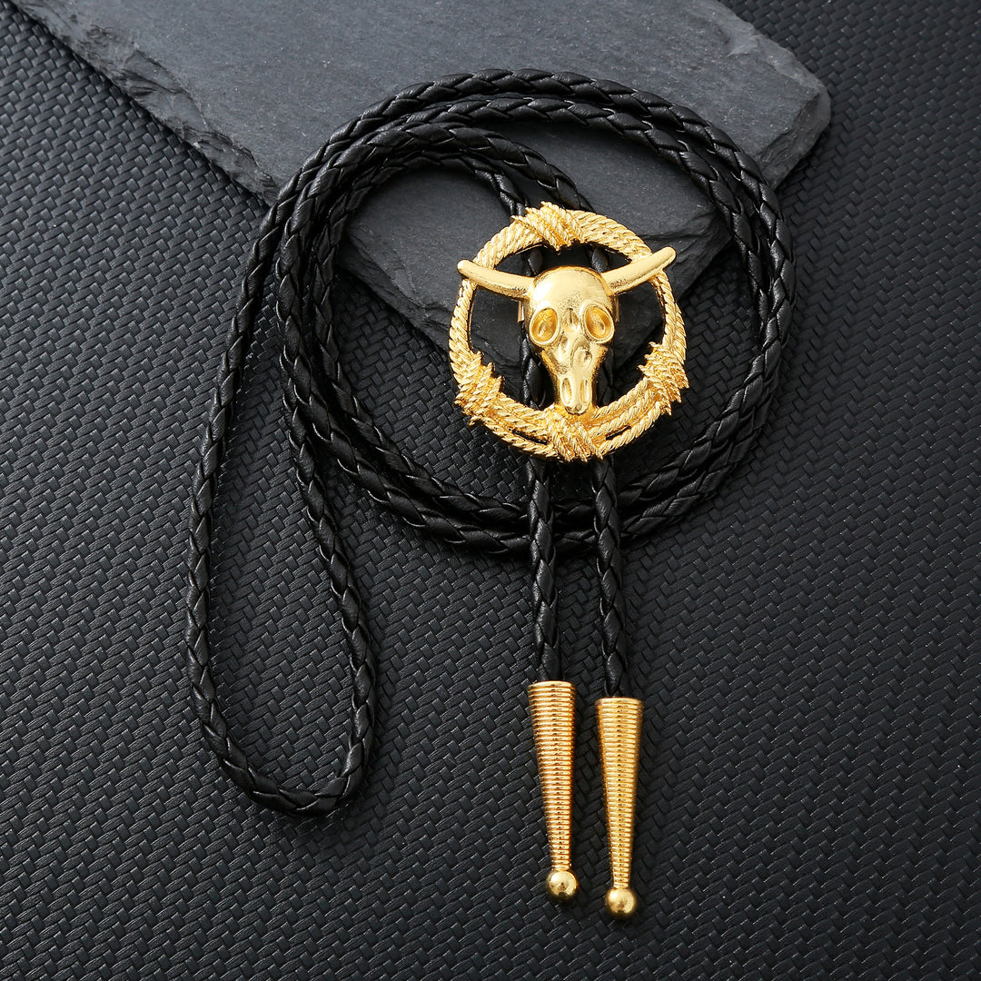 Cravatta bolo stile rock con teschio di toro e corda a corona. - Oro - image 5