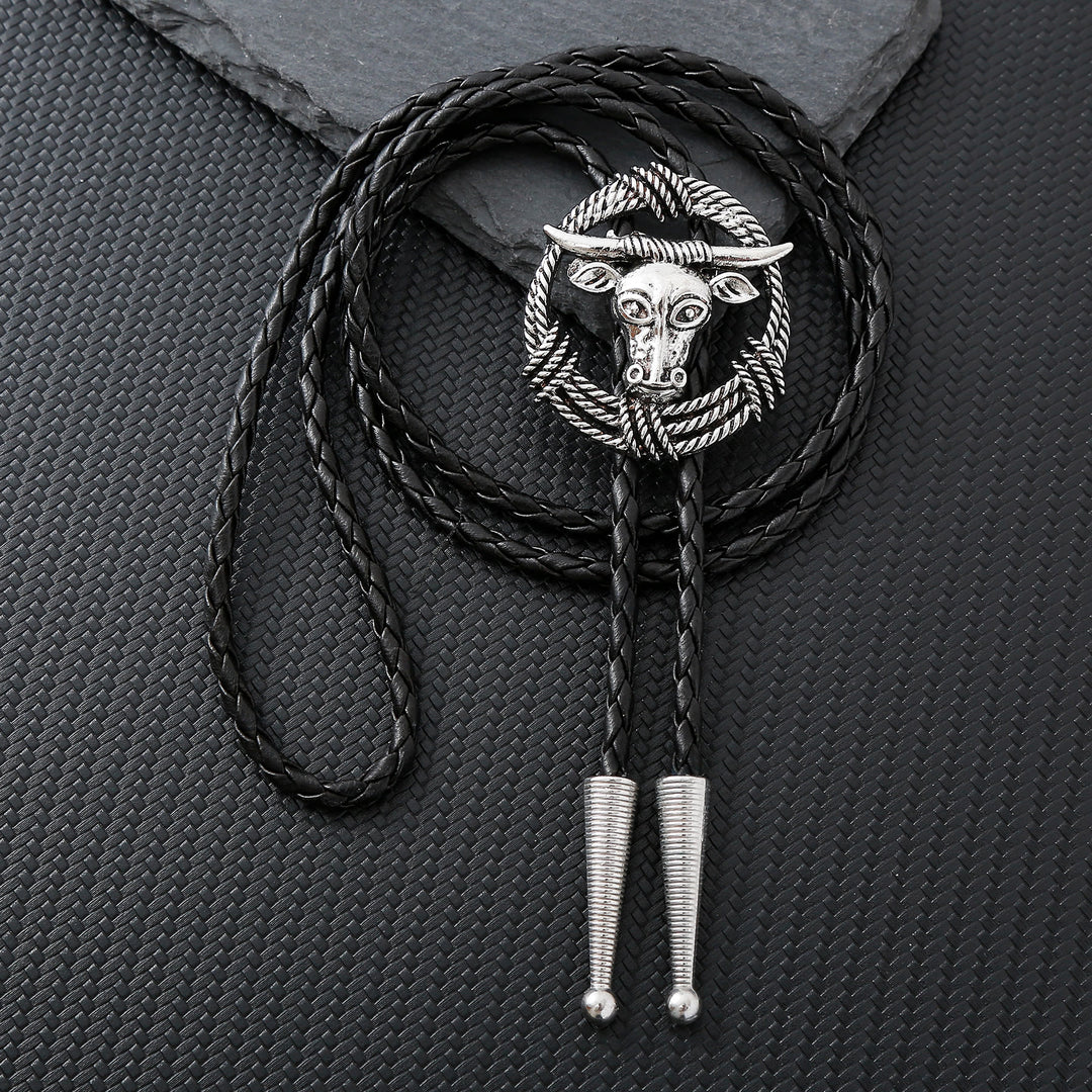Cravatta bolo stile rock con ghirlanda di corda per toro Longhorn da rodeo - Argento - image 6