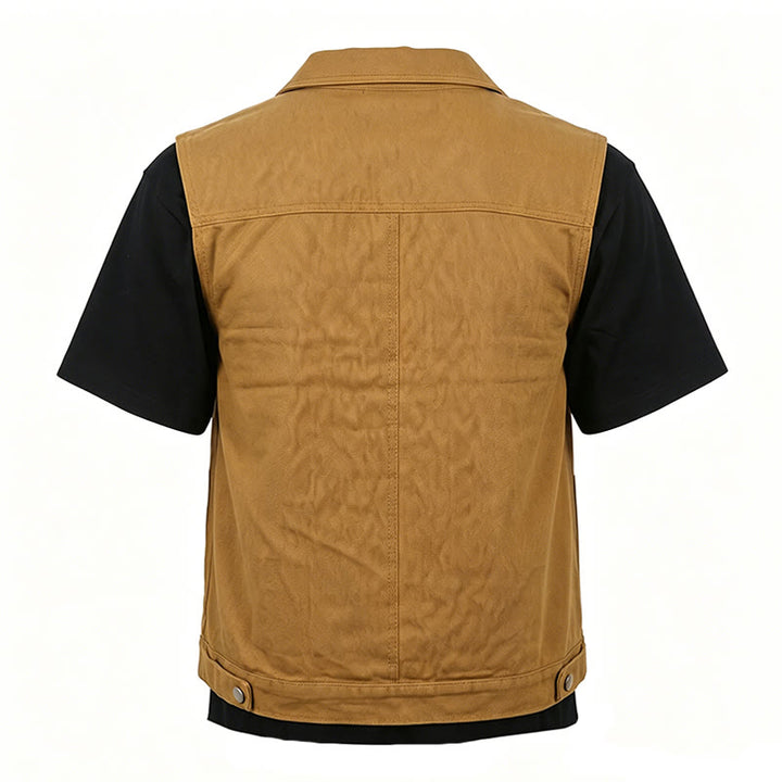 Gilet da uomo in denim lavato stile vintage americano con doppie tasche. - image 9