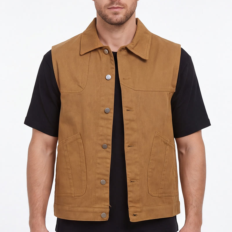 Gilet da uomo in denim lavato stile vintage americano con doppie tasche. - image 3