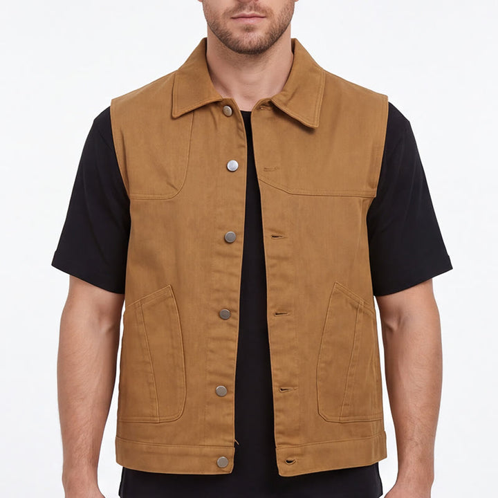 Gilet da uomo in denim lavato stile vintage americano con doppie tasche. - image 3