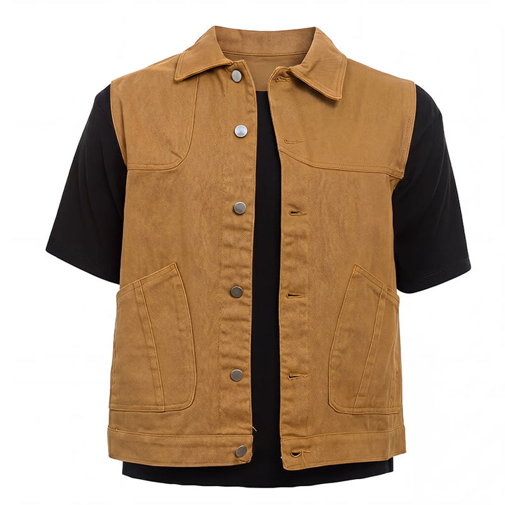 Gilet da uomo in denim lavato stile vintage americano con doppie tasche. - image 8