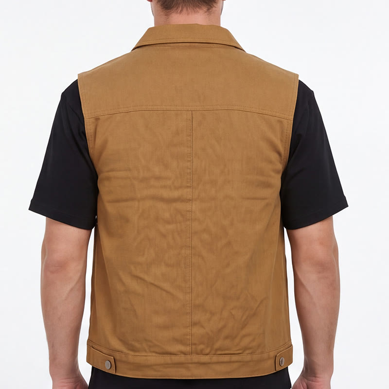 Gilet da uomo in denim lavato stile vintage americano con doppie tasche. - image 2