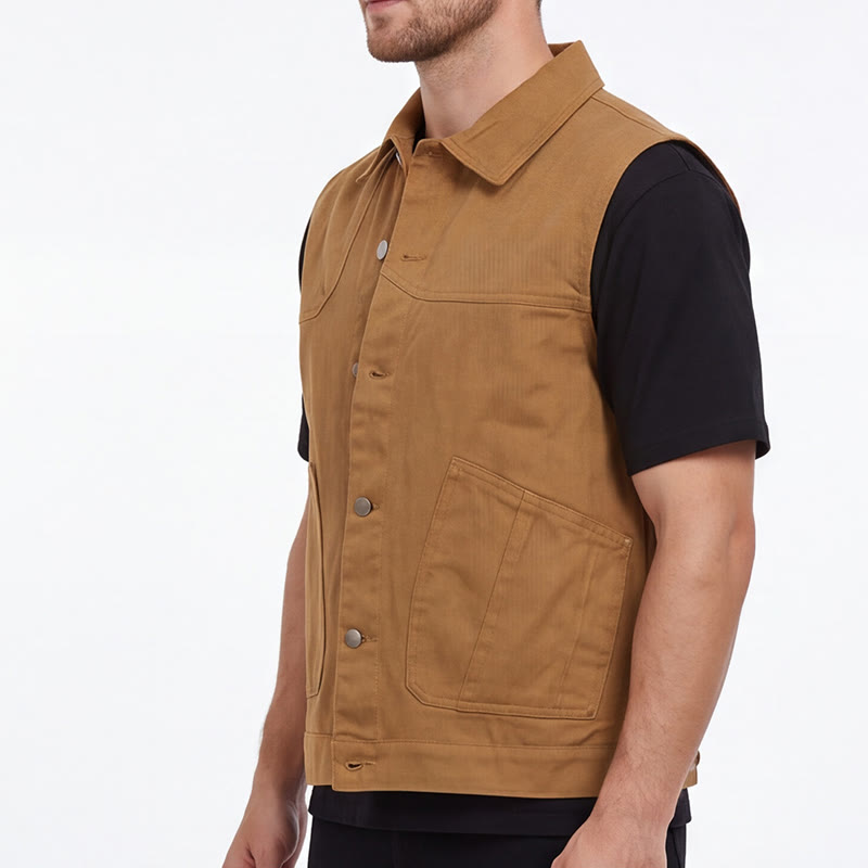 Gilet da uomo in denim lavato stile vintage americano con doppie tasche. - image 1