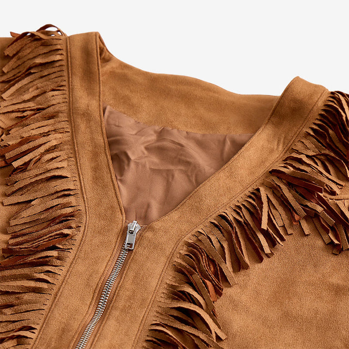 Gilet da uomo in pelle scamosciata con frange, stile western hippie - image 5