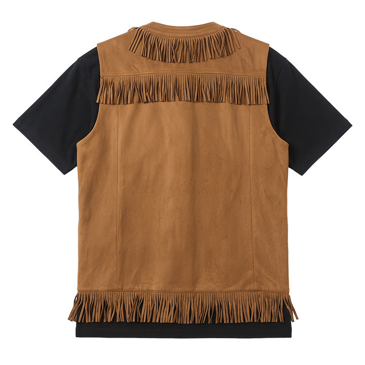 Gilet da uomo in pelle scamosciata con frange, stile western hippie - image 9