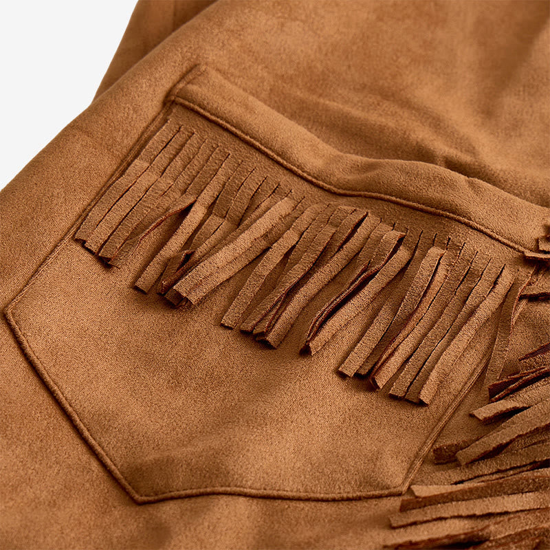 Gilet da uomo in pelle scamosciata con frange, stile western hippie - image 7