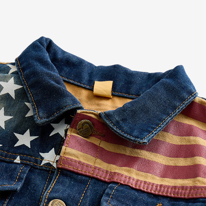 Gilet da uomo in denim stile coreano slim fit con bandiera americana effetto invecchiato - image 4