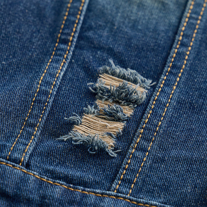 Gilet da uomo in denim stile coreano slim fit con bandiera americana effetto invecchiato - image 6