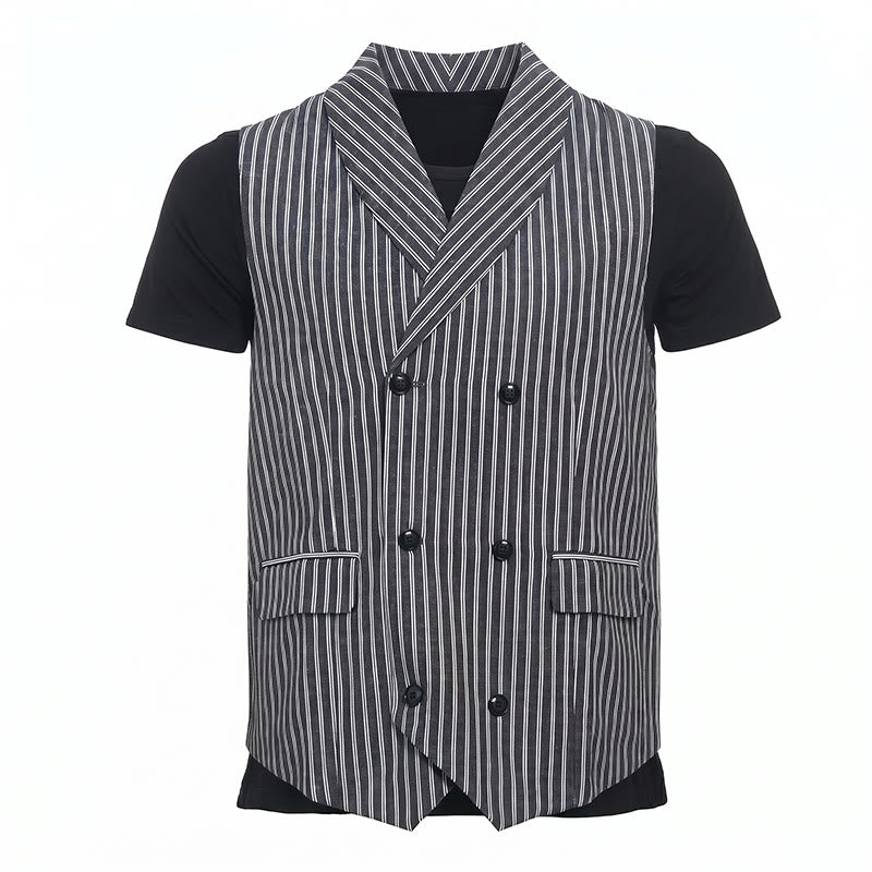 Gilet da uomo a righe grigie, stile gentiluomo, vestibilità slim, stile retrò - image 8