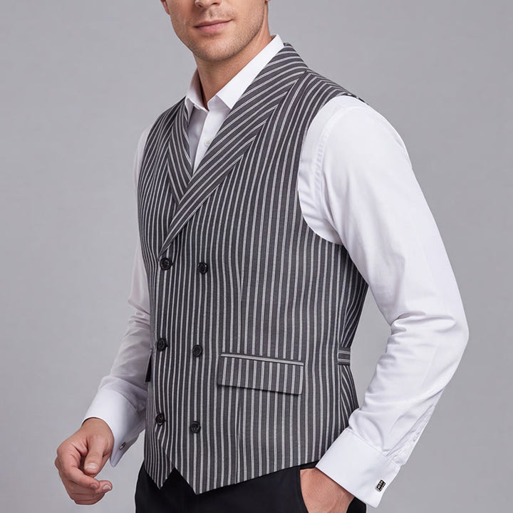 Gilet da uomo a righe grigie, stile gentiluomo, vestibilità slim, stile retrò - image 3
