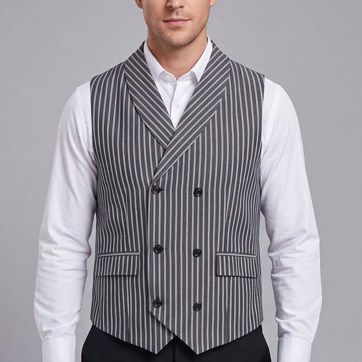 Gilet da uomo a righe grigie, stile gentiluomo, vestibilità slim, stile retrò - image 1