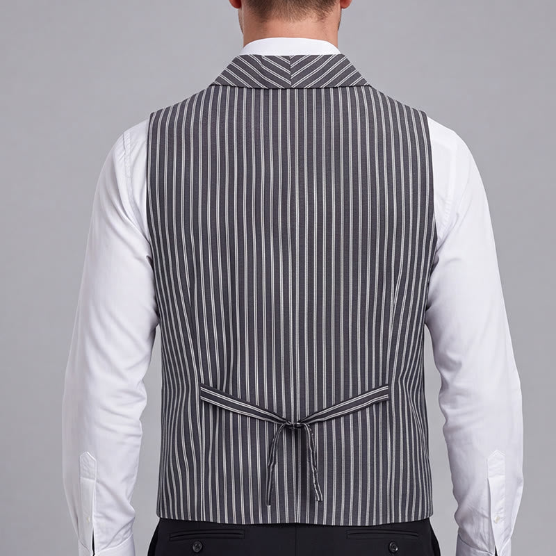 Gilet da uomo a righe grigie, stile gentiluomo, vestibilità slim, stile retrò - image 2