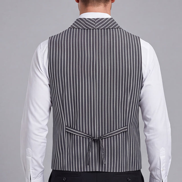 Gilet da uomo a righe grigie, stile gentiluomo, vestibilità slim, stile retrò - image 2