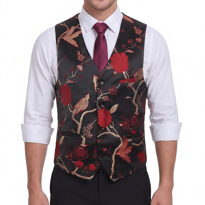 Gilet da uomo slim fit in jacquard con stampa floreale orientale - image 3