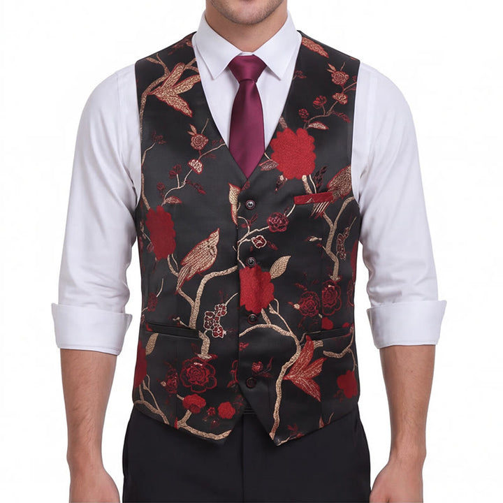 Gilet da uomo slim fit in jacquard con stampa floreale orientale - image 3