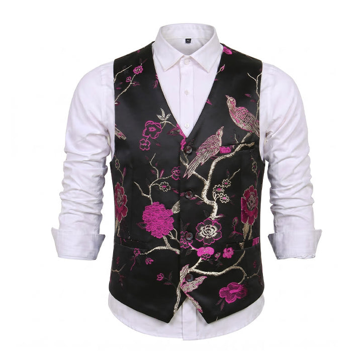 Gilet da uomo slim fit in jacquard con stampa floreale orientale - image 15
