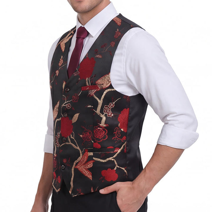 Gilet da uomo slim fit in jacquard con stampa floreale orientale - image 1