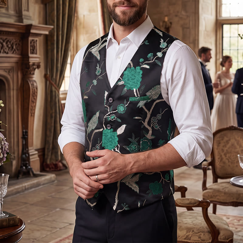 Gilet da uomo slim fit in jacquard con stampa floreale orientale - Verde - 4XL - image 5