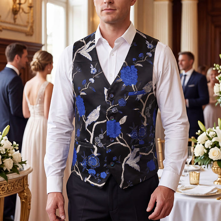 Gilet da uomo slim fit in jacquard con stampa floreale orientale - Blu reale - 4XL - image 4
