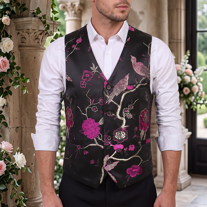Gilet da uomo slim fit in jacquard con stampa floreale orientale - Rosa - 4XL - image 6