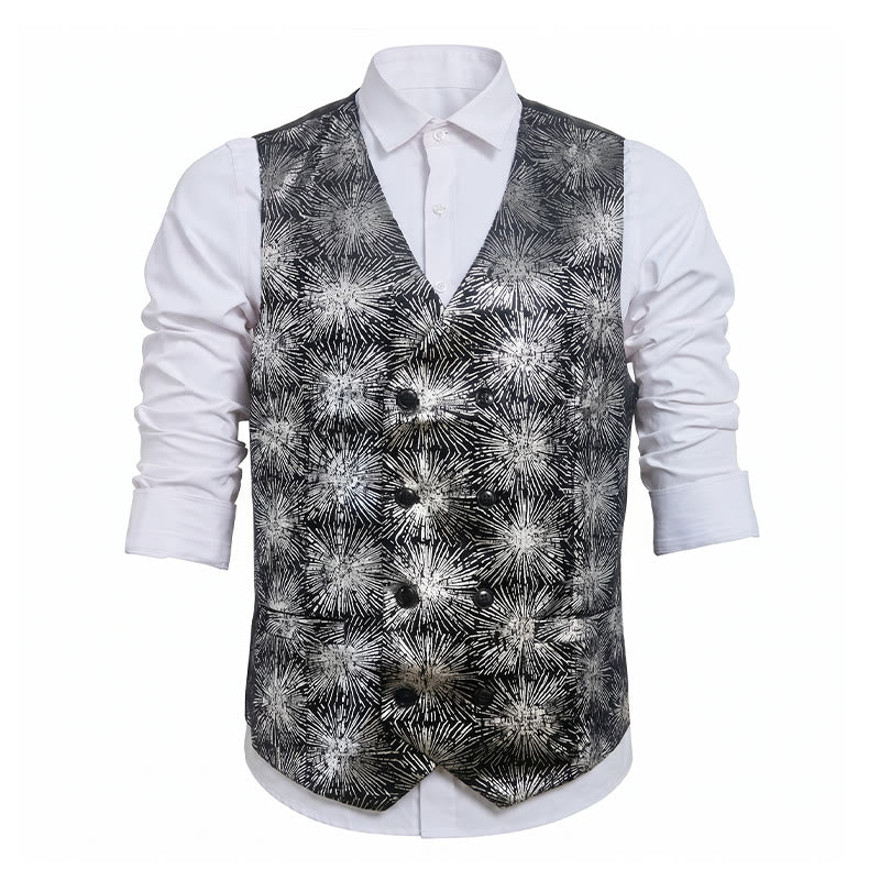 Gilet da completo doppiopetto da uomo con stampa di fuochi d'artificio lucidi - image 10