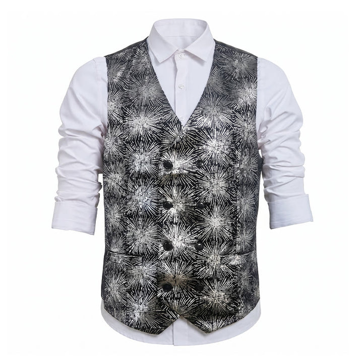 Gilet da completo doppiopetto da uomo con stampa di fuochi d'artificio lucidi - image 10