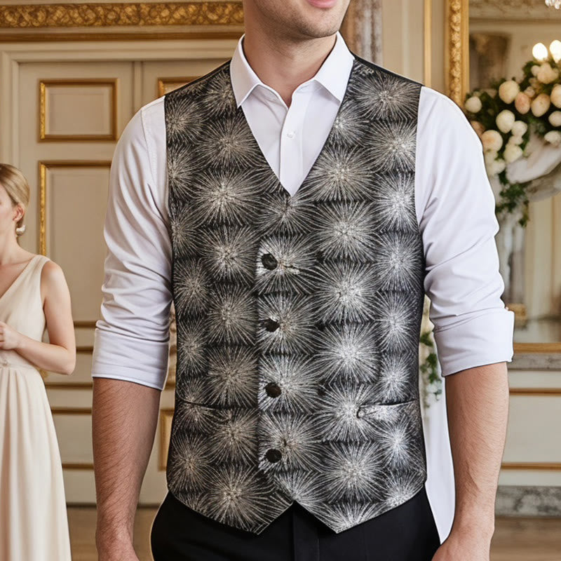 Gilet da completo doppiopetto da uomo con stampa di fuochi d'artificio lucidi - Argento - 3XL - image 0