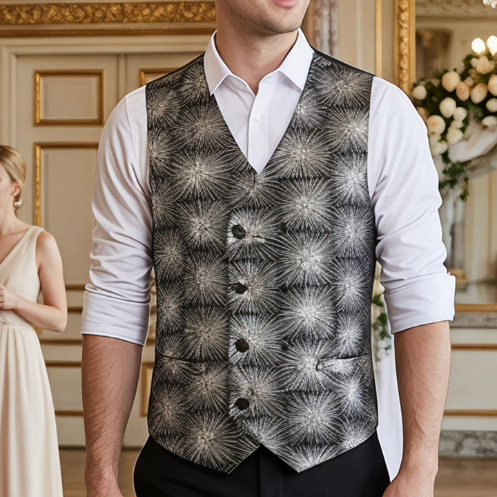 Gilet da completo doppiopetto da uomo con stampa di fuochi d'artificio lucidi - Argento - 3XL - image 0