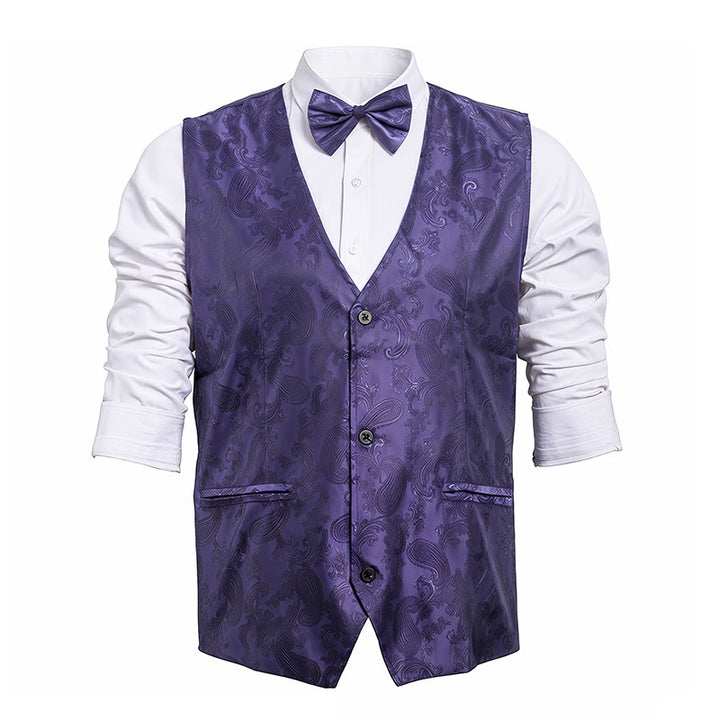 Completo da uomo 2 pezzi con motivo paisley lucido e papillon, gilet e papillon - image 14